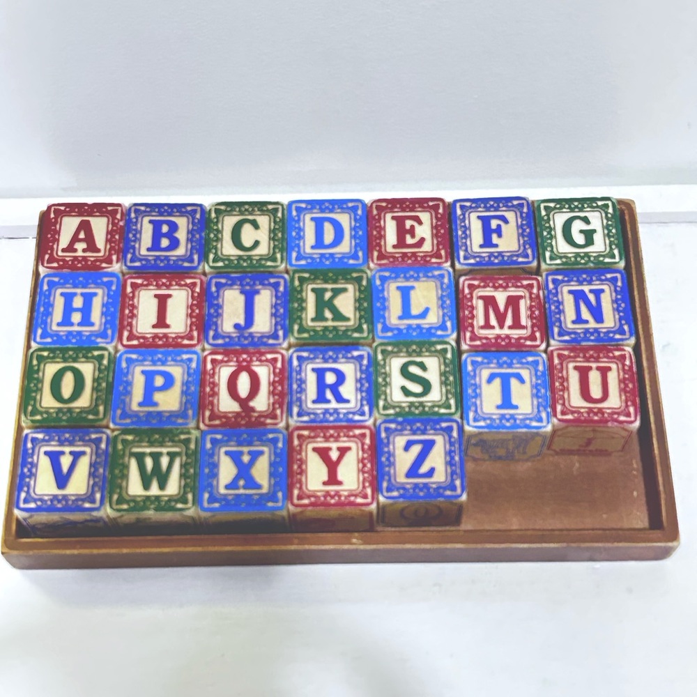Vintage Melissa & Doug Classic Wooden ABC Blocks with Storage Tray